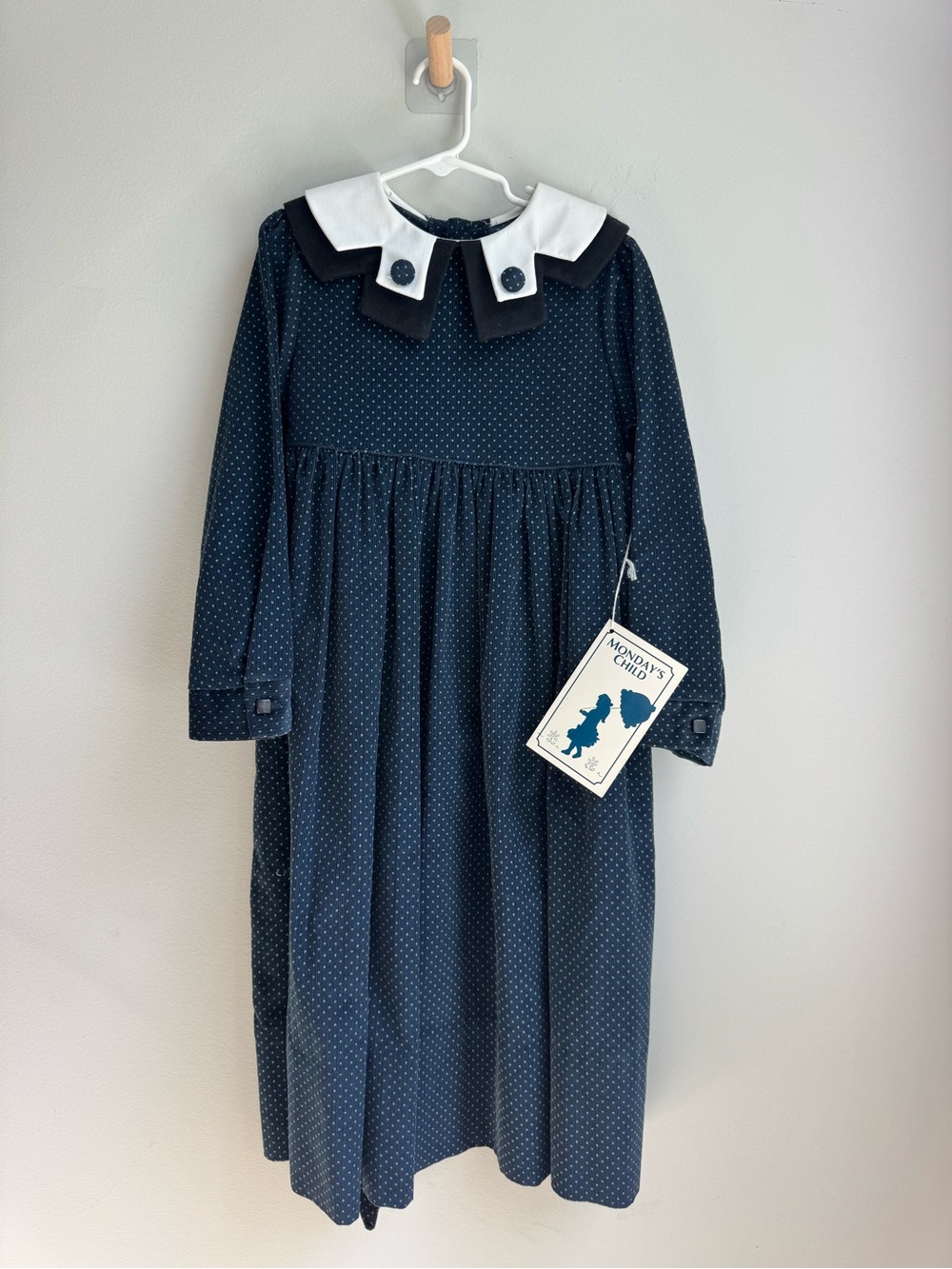 Mondays Child NWT Navy Polka Dot Long-Sleeve Girls' Dress with Contrast Collar
